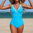 thumbnail image 5 of Womens One Piece Swimsuits Women's Color Block Casual Slimming V Neck Tankini Bathing Suit with High Waisted Bottoms and Back Coverage Blue L, 5 of 6