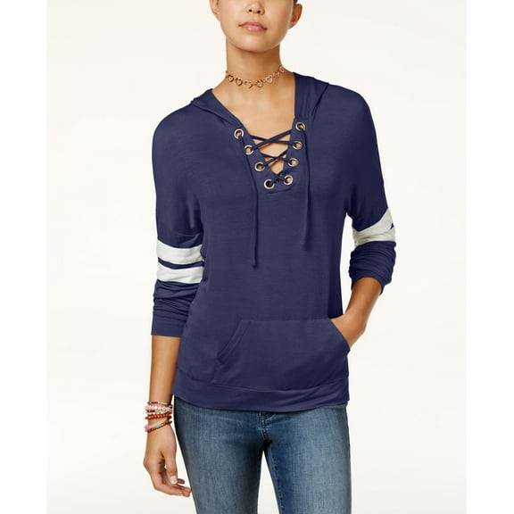 Hippie Rose Juniors Lace-Up Hoodie Indie Blue M