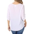 thumbnail image 3 of Women's Casual Solid Round Neck Loose Fit Roll Tab 3/4 Sleeve Shirt Blouse Tops, 3 of 6