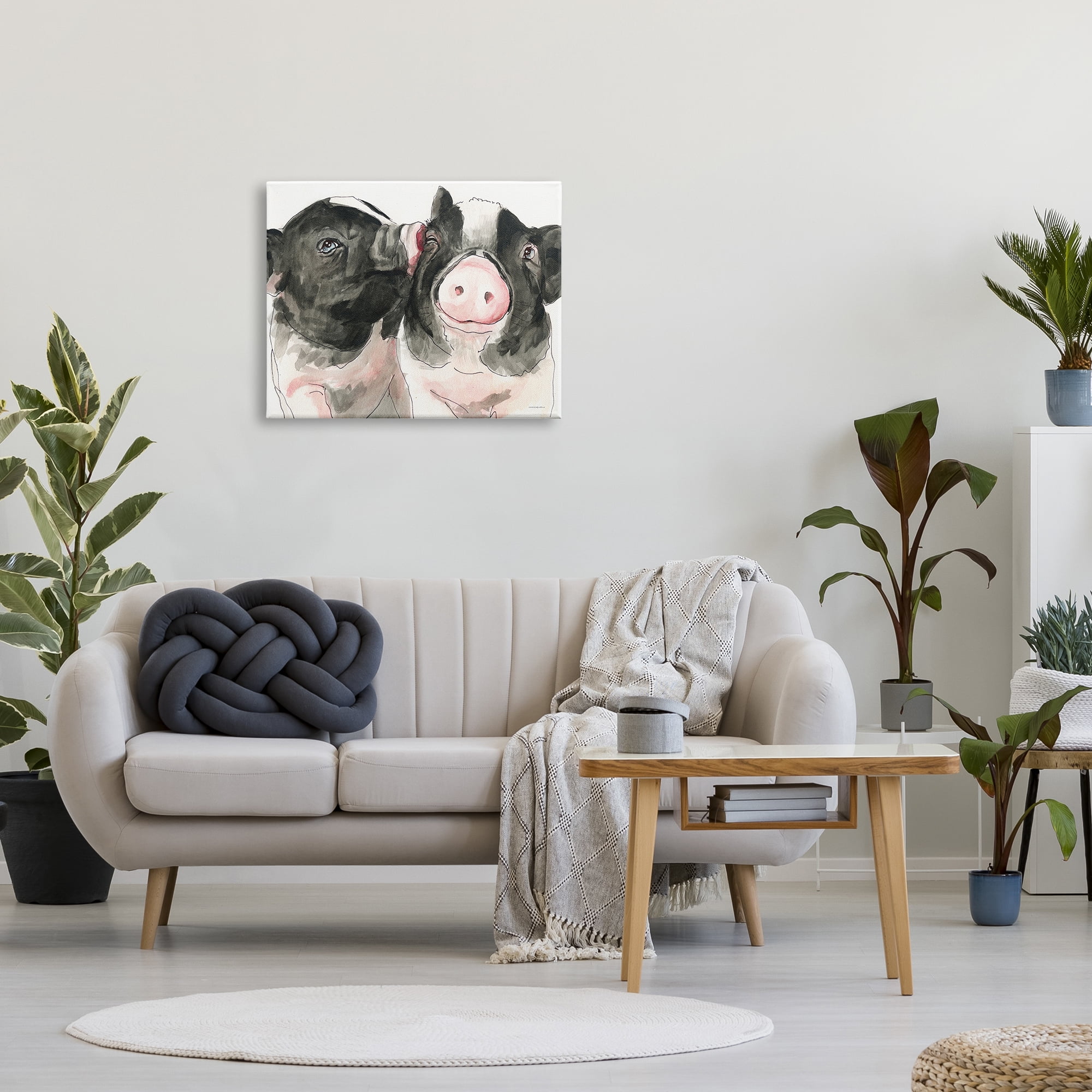 Stupell Industries Two Pigs Pink Snout Kiss Adorable Farm Animals Painting Gallery Wrapped Canvas Print Wall Art, Design by Kamdon Kreations