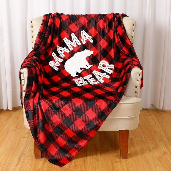 Large Christmas Black and Red Buffalo Plaid Blanket Mama Bear Gifts for Mom Soft Flannel Blanket Presents for Birthday Mother''s Day from Daughter Son Husband 50 x 60 Inch