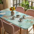 thumbnail image 3 of Teal Beach Coastal Table Cloths for 6 Foot Rectangle Tables, Summer Nautical Coral Shell Botanical Patio Waterproof Elastic Fitted Tablecloths, Washable Rectangular Table Cover for Camping, 3 of 8