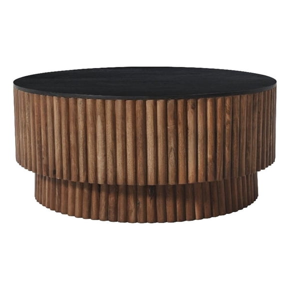 Montoya Coffee Table - 34" Round Top - Mango Wood Fluted Plinth Base
