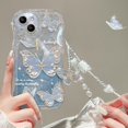 thumbnail image 3 of Funda con cordón degradado de mariposa brillante para iPhone, 14, 13, 15, 16 Pro Max, 12, 11, X, Xr, Xs, 8, 7 Plus, cadena de muñeca de mano, cubierta de onda suave, 3 of 5