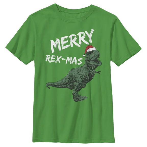 Boy's Lost Gods Merry Rex-Mas  Graphic Tee Kelly Green Medium