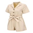 thumbnail image 4 of Combinaisons pour Femmes, Manches Courtes, Boutons, Col à Revers, Taille Ceinturée, Khaki m, 4 of 6