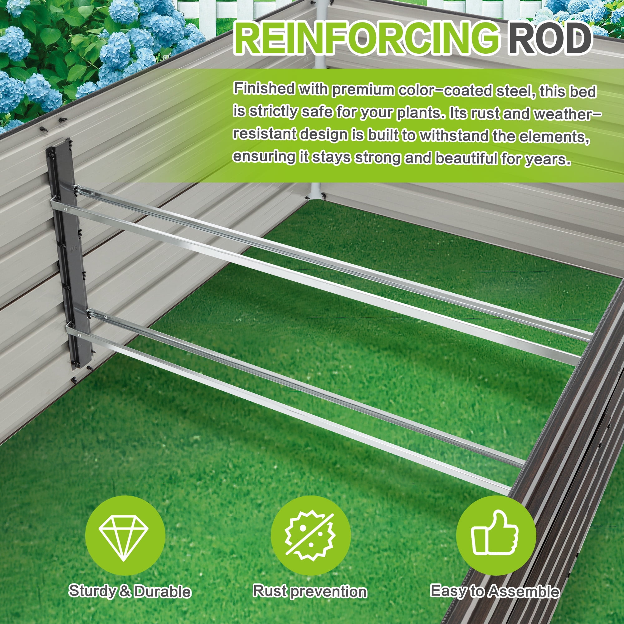 2 Pack Raised Garden Bed Kit, Metal Elevated Planter Box, Open Drainage Base, 8 Reinforcing Rods, Rustproof Steel with Safety Edging, Easy Assembly for Vegetables, Flowers, Herbs 74.6"x35.4"x25"