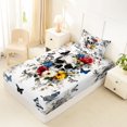 thumbnail image 4 of Homewish Floral Halloween Skull Twin Sheets,Colorful Butterfly Daisy Print Bedding,White Multicolor,3-Piece,1 Fitted Sheet and 1 Pillowcase, 4 of 6