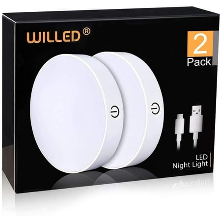 

WILLED LED Night Lights Rechargeable puck lights Wireless Tap Lights Adjustable Brightness Stick on Lights for Closet Cabinet Wardrobe Counter Stair Kitchen Bedroom Kids Room 2 Pack
