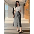 thumbnail image 6 of Grey Washed Straight Cut A-Line Denim Skirt Mid-Length, 6 of 8