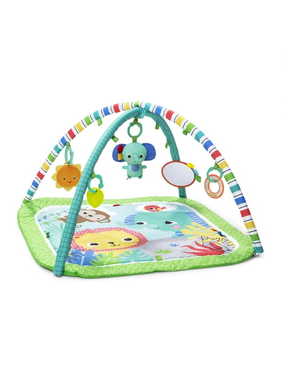 Bright Starts Wild Wiggles Baby Activity Gym & Play Mat, FoldAway Toy Bar, Newborn, Unisex (Green)