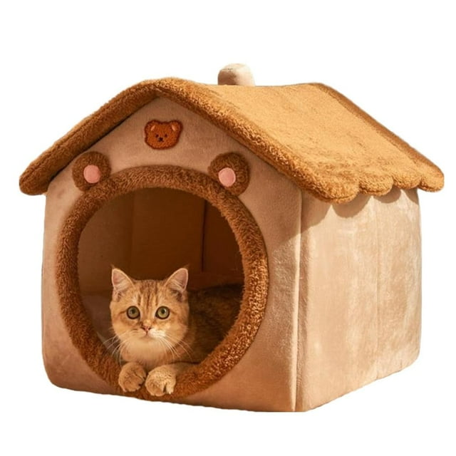 Cama Cueva para Gatos Sothuba en Forma de Oso para Gatos de Interior Marrón