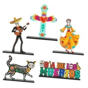 GZHJMY 5pcs Day of the Dead Wooden Centerpiece Table Decorations, Dia De Los Muertos Table Topper, Detachable Carnival Tiered Tray Decor Party Favor