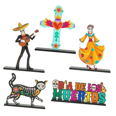 GZHJMY 5pcs Day of the Dead Wooden Centerpiece Table Decorations, Dia De Los Muertos Table Topper, Detachable Carnival Tiered Tray Decor Party Favor