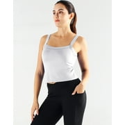 NELEUS Womens Plus Size Athletic Cropped Tank Top with Built in Bra Camisole for Layer Stretch Wider Strap,White,US Size 2XL