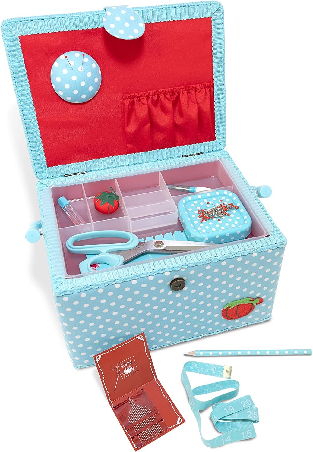 Dritz Large Sewing Basket Kit, Aqua Dots