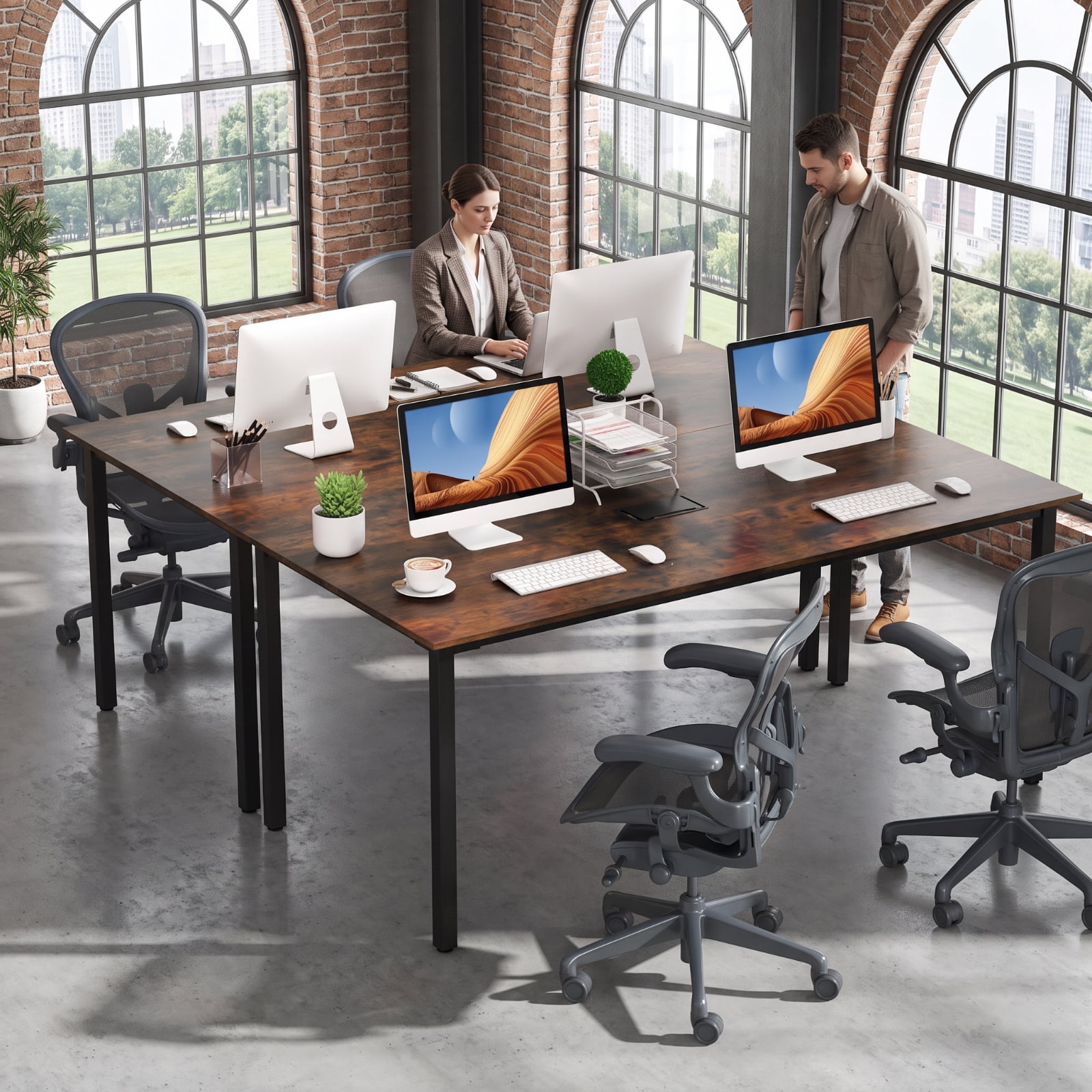 Furnibear 6 Feet Conference Room Table Large Rectangular Meeting Table Seats 8 to 10 People for Office Boardroom, Rustic Brown