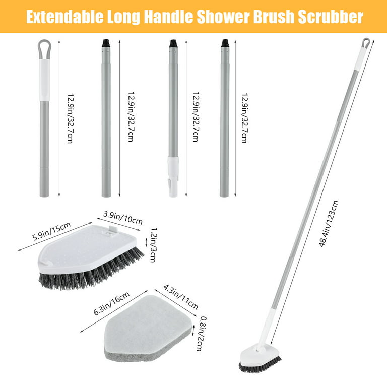 4-In1 Tile Tub Scrubber W/Long Handle Shower Floor Wall Baseboard Cleaning  Brush
