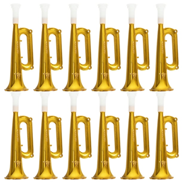 12 trompetas de plástico para hacer ruido, juguetes para niños, accesorios de animación para partidos de fútbol, regalos para fiestas de cumpleaños (doradas)