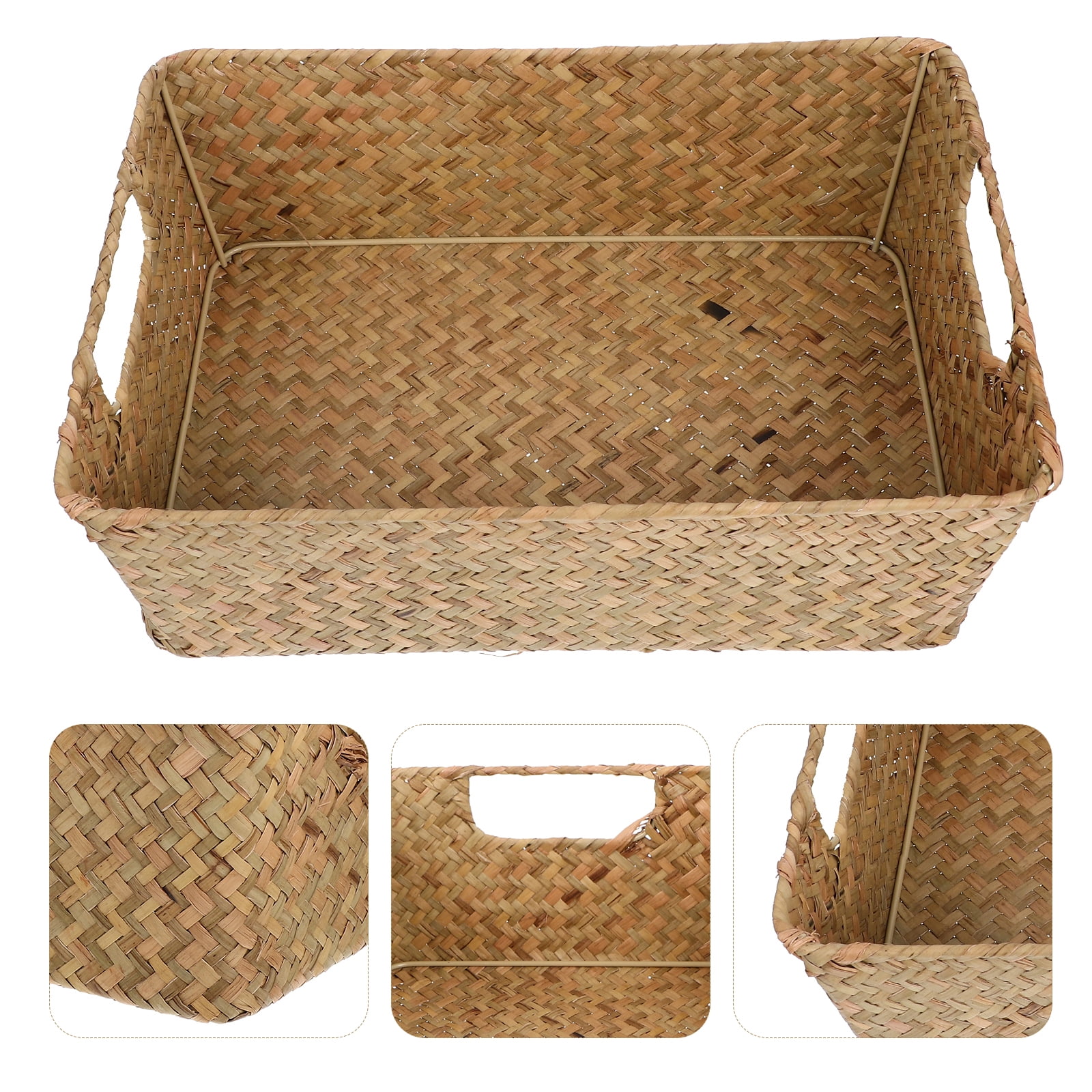 HBlife Wicker Baskets, Set of 3 Hand-Woven Paper Rope Storage Baskets, Foldable Cubby Storage Bins, Large Wicker Storage Basket for Shelves Pantry