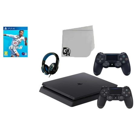 Sony 2215B PlayStation 4 Slim 1TB Gaming Console Black 2 Controller Included with FIFA-19 Game BOLT AXTION Bundle Used