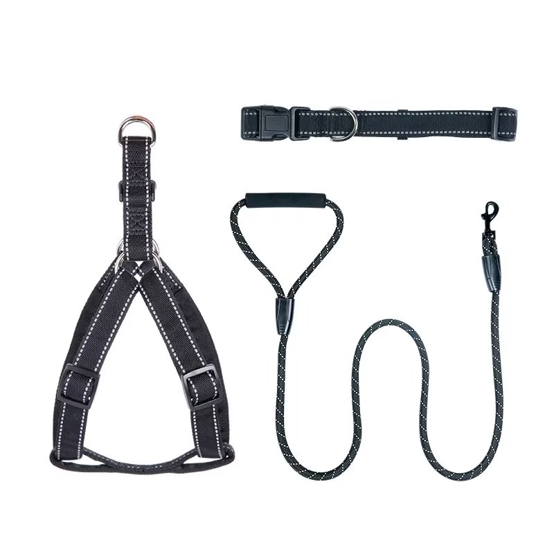 LOEFME No Pull Dog Harness Set Adjustable Reflective Dog Collar Harness