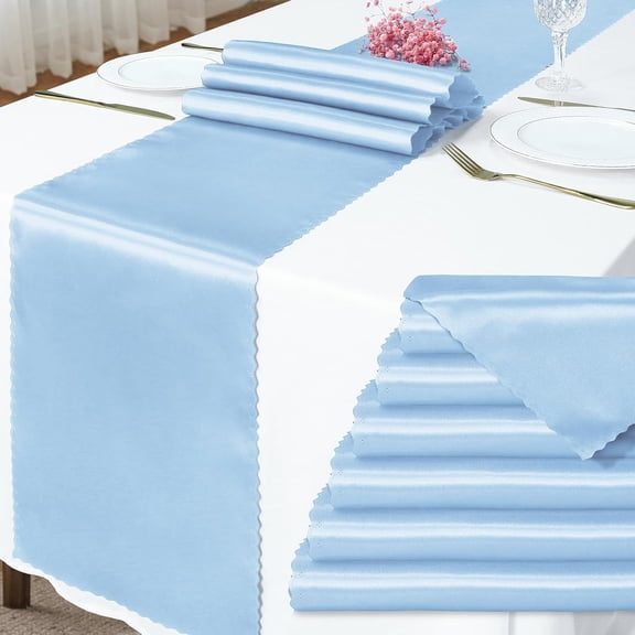 6 Pack Baby Blue Satin Table Runner 12 x 72 Inch Long,Bright Smooth Table Runner with Scalloped Edges,Silky Dinner Table Runner Decorations for Weddings,Banquet,Birthday Parties,Graduations