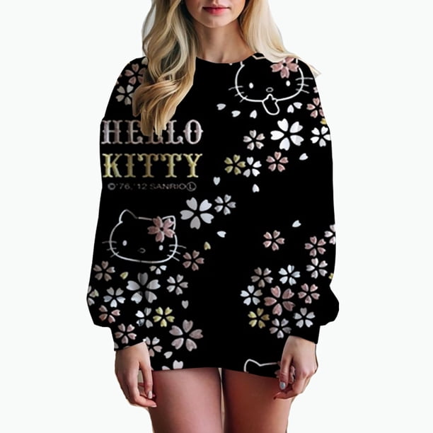 Sudadera con capucha de HELLO KITTY para mujer, ropa de calle con estampado de manga larga, estilo Harajuku, para otoño e invierno