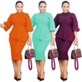 thumbnail image 3 of Women's Vintage Ruffle Sleeve Bodycon Peplum Pencil Dress Business Formal Work Outfit, 3 of 4