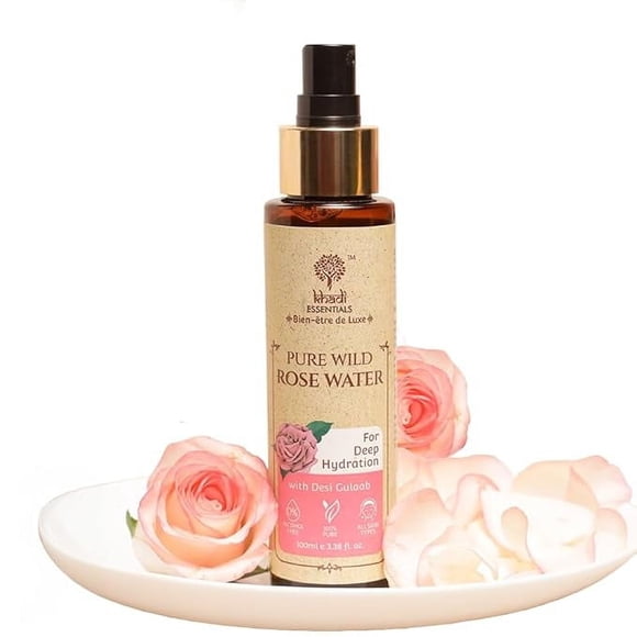 Khadi Essentials Luxurious Ayurvedic Pure Rose Face Mist, A Toner that's all Rose Oil & Purified Water Perfect For Dry Skin, Enhances Glow, Makeup Remover, 100ml
