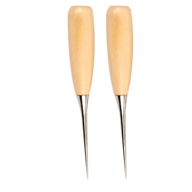 VONKY 2 Pcs Solid Wood Handle Drillable Awl Protective Cover Sewing Punching Hole Maker Leather Professional Tools