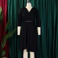 thumbnail image 4 of AURA Plus Size V Neck A Line Midi Dress High Waist Pleated 3 4 Sleeve Belted Elegant Fall Winter Work Dress, 4 of 10