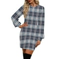 thumbnail image 5 of Women's Casual Dress Long Sleeve Round Neck Solid Color Classic Fit Midi Dress for Spring Fall Daily Wear,Blue,L, 5 of 6