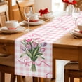 thumbnail image 5 of Pink Tulip Spring Floral Table Runner - 70 Inch Long Romantic Flowers Modern Art Pink Plaid Cotton and Linen Blended Dress Scarves Farmhouse Table Runner for Kitchen Dining, Coffee Table, 13" x 70", 5 of 8