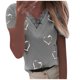 thumbnail image 1 of Gibobby Camisa&nbsp;Vaquera Impresión T Camisa V Manga de cuello Pullover Blouse Short Women Lace Patchwork Hearts Women's Blouse（Gris， XL), 1 of 4