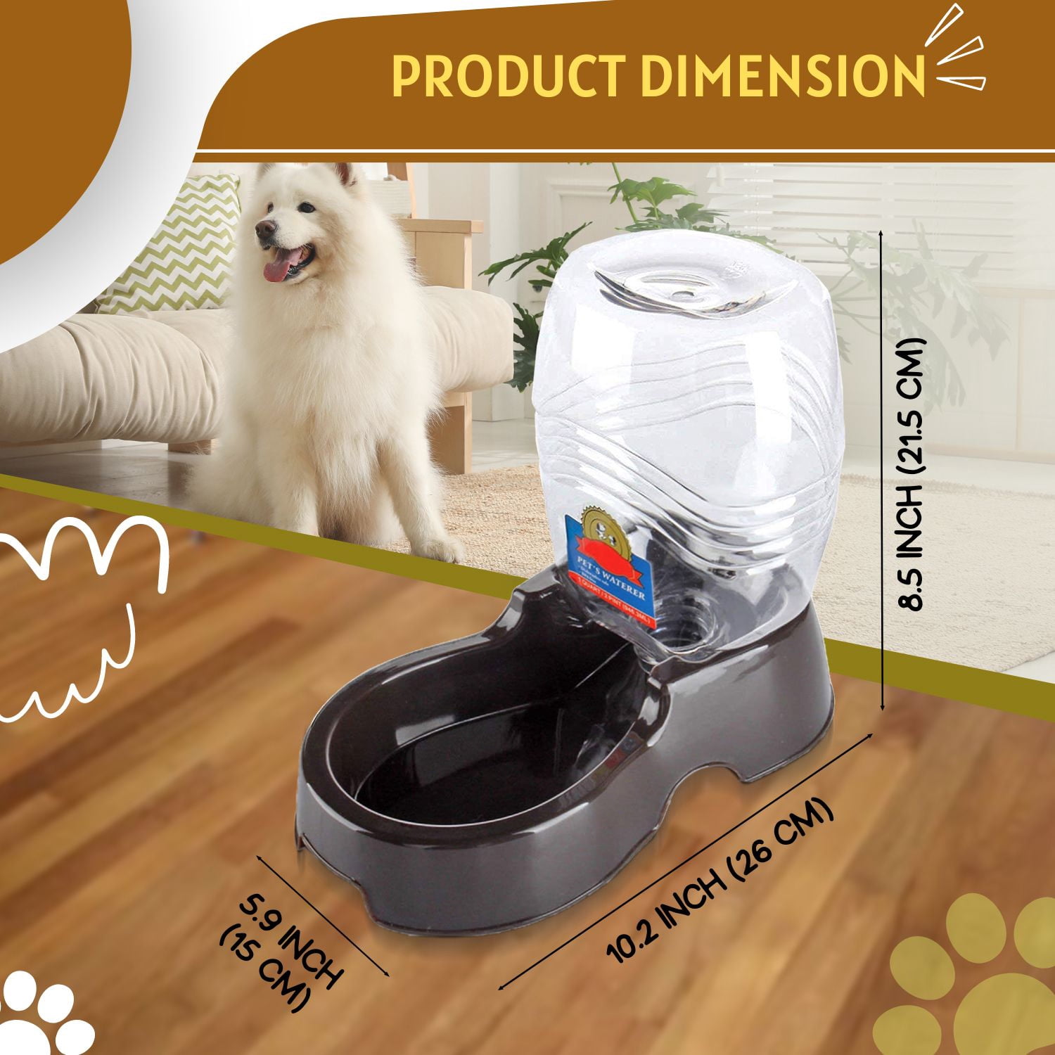 Automatic Gravity Pet Waterer for Cat & Dog - Non-Skid & Easy-Clean Auto Replenish Water Dispenser Drinking Bowl (3/8 Gallon / 1.5L), Black