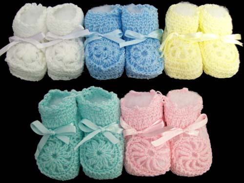 00215B ^* Baby Goods Baby Knitted Crochet Booties Newborn  Blue 12 Pairs Lot 