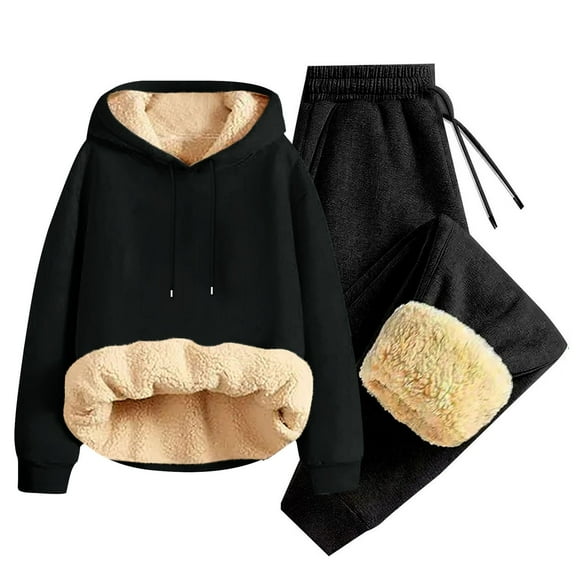 Felirenzacia Men's 2-Pieces Sherpa Lined Sweatshirts Fleece Hoodies Basic Sets Warm Crewneck Winter Sweatshirt & Pants