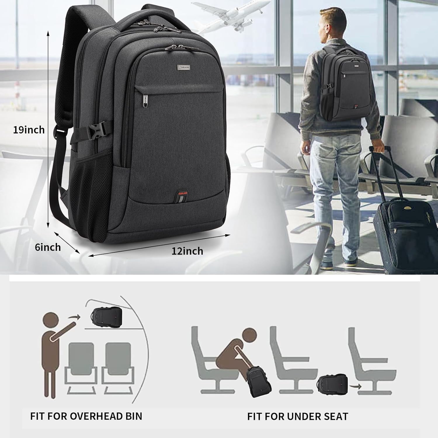 GlneYos Laptop Backpack for men,Business Travel backpack with USB Charging Port 18 inch laptop bag Water Resistant College Backpack Black