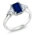 thumbnail image 3 of Gem Stone King 1.82 Cttw Blue Created Sapphire and Moissanite 3-Stone Ring for Women | 925 Silver | 8X6MM Octagon | 3.5 Trillion | Wedding Engagement Anniversary Promise Ring for Women | Size 7, 3 of 5