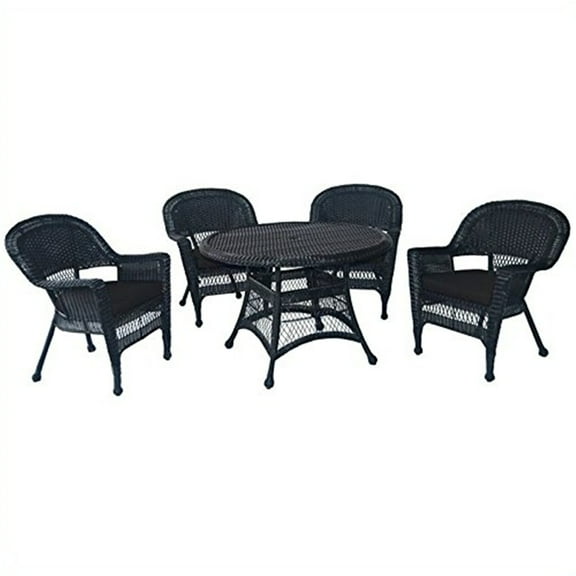 Jeco 5 Piece Resin Wicker Outdoor Patio Dining Set in Black with Black Cushion