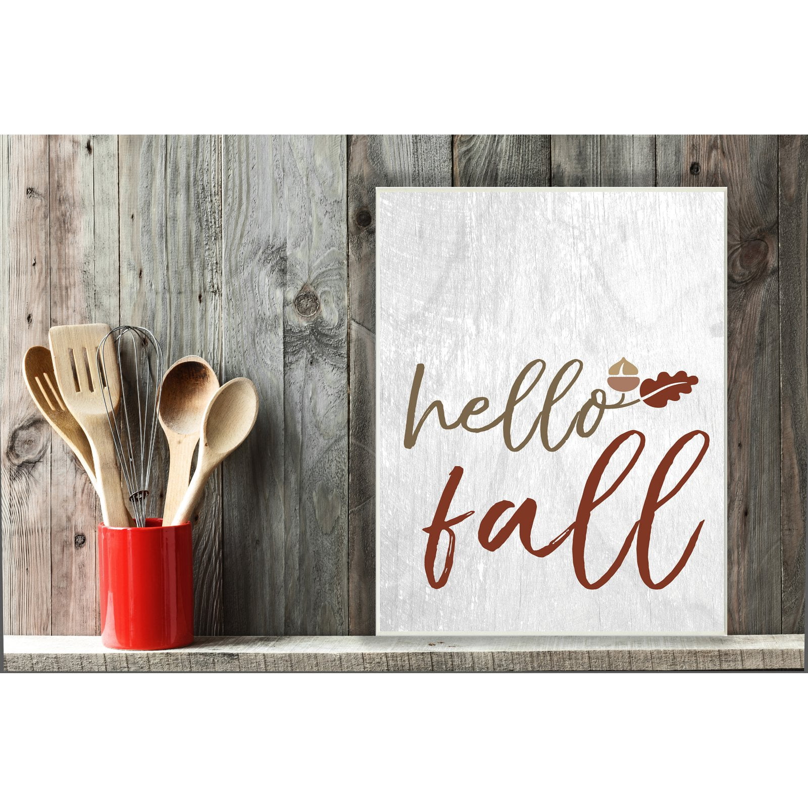 The Stupell Home Decor Collection Hello Fall Oak Leaves and Acorn Wall Plaque