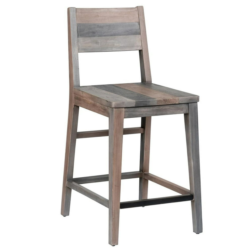 Reclaimed Wood Counter Stool with Cut Out Backrest, Distressed Gray