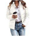 thumbnail image 2 of BXJX Womens Puffer Jackets, Lightweight Stand up Collar Full Zip Long Sleeve Winter Outerwear with Pockets White Size M, 2 of 8