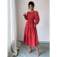thumbnail image 3 of Fall Wedding Guest Dresses for Women Maxi Puff Long Sleeve Smocked Casual Crew Neck Tiered A Line Flowy Long Dress Red L, 3 of 5