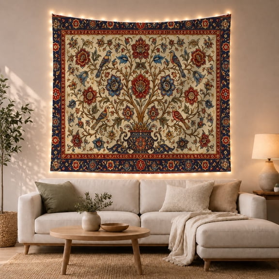 Ornate Floral Vase Tapestry Wall Hanging