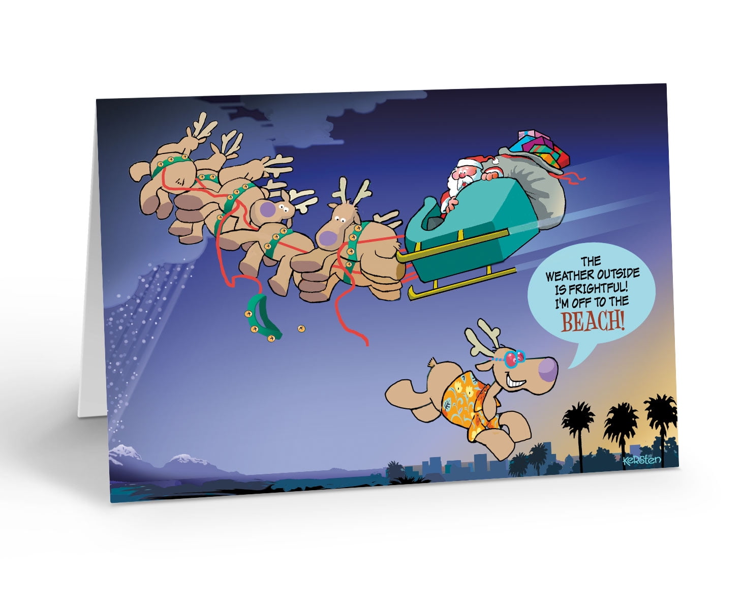 Off To The Beach! Funny Christmas Card - 5" x 7" Beach Christmas Card - 18 Cards & Envelopes