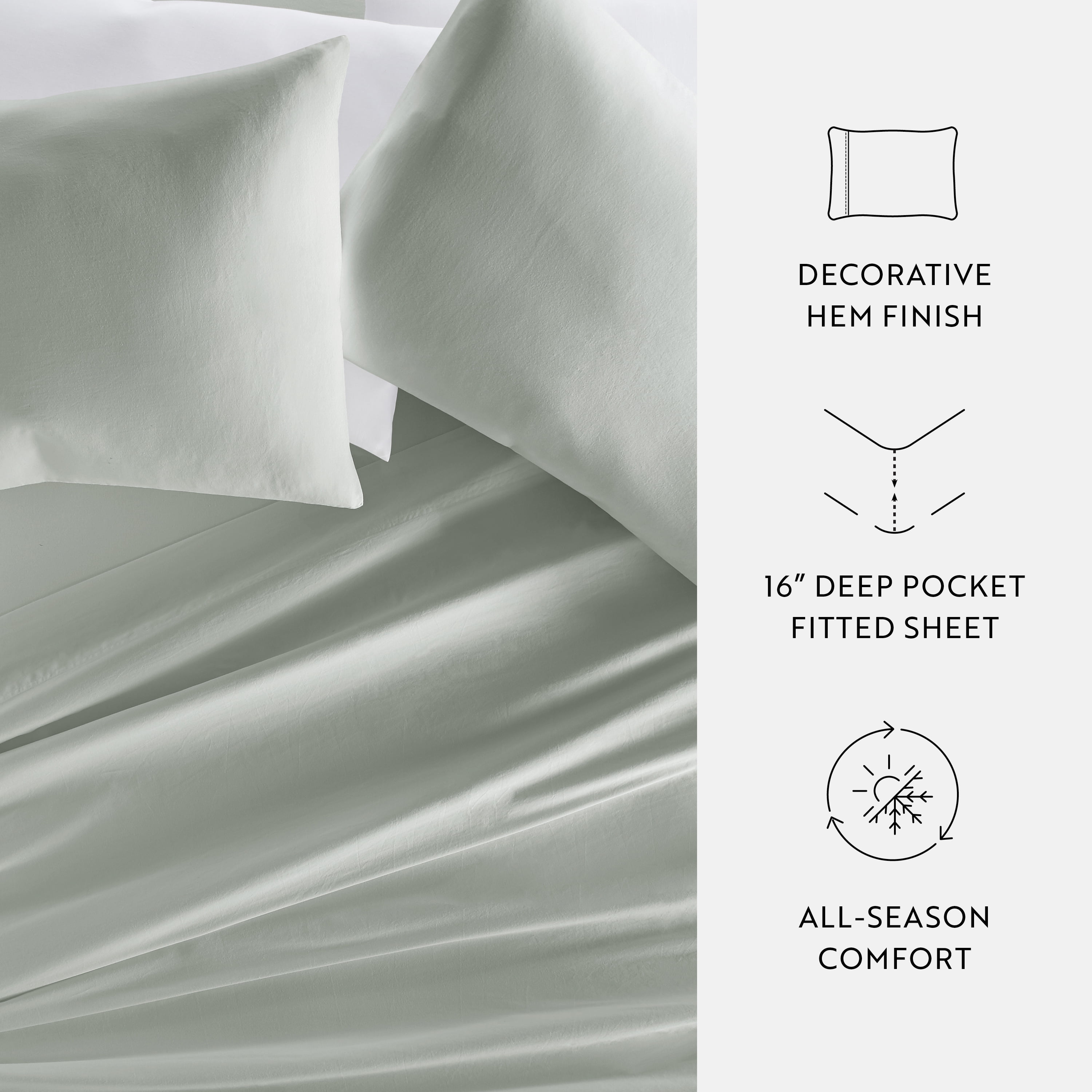 Noble Linens 300 Thread Count 4 Piece Cotton Sheet Set in Green Mist, Queen