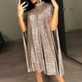 thumbnail image 4 of Gold Sequin Dress for Women's Cloak Long Sleeve Mini Cape Dress Party T-Shirt Flowy Skater Dresses Gift for Women, 4 of 7