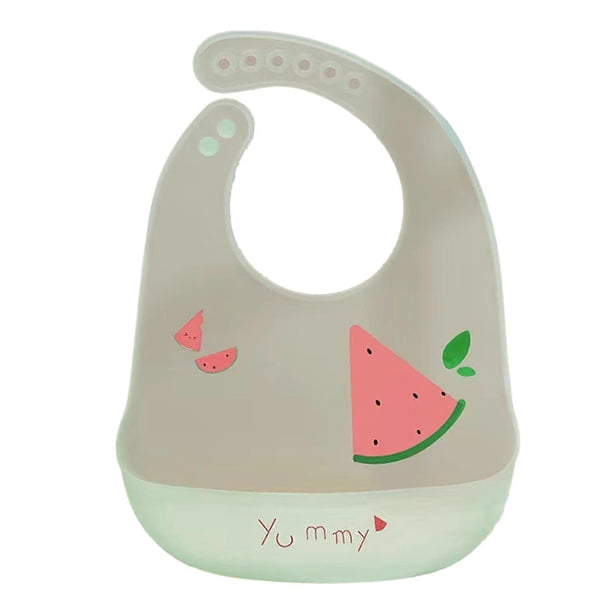 Silicone Baby Bibs Waterproof Oil Resistance Soft Skin Friendly Adjustable Feeding Bib for Drawing Watermelon